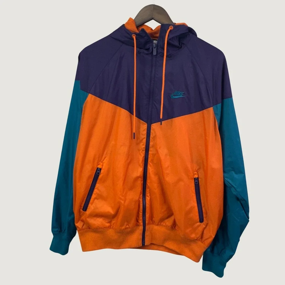 Nike Windbreaker Jacket Medium Orange Purple Teal Colorblock Retro Streetwear